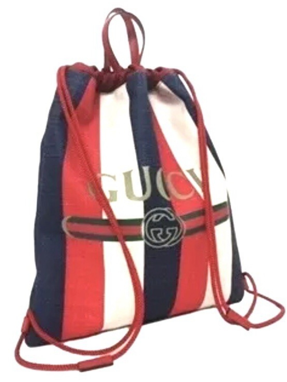 NWOT Gucci Red, White & Blue Striped Canvas Drawstring Tote/Backback - Picture 5 of 8